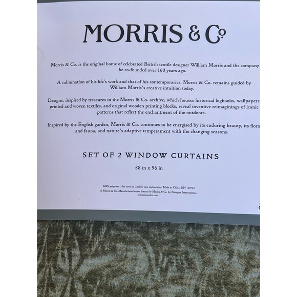 William Morris Window Curtains Panels 38X96 Strawberry Thief Green Embossed 2 PC - Picture 8 of 11